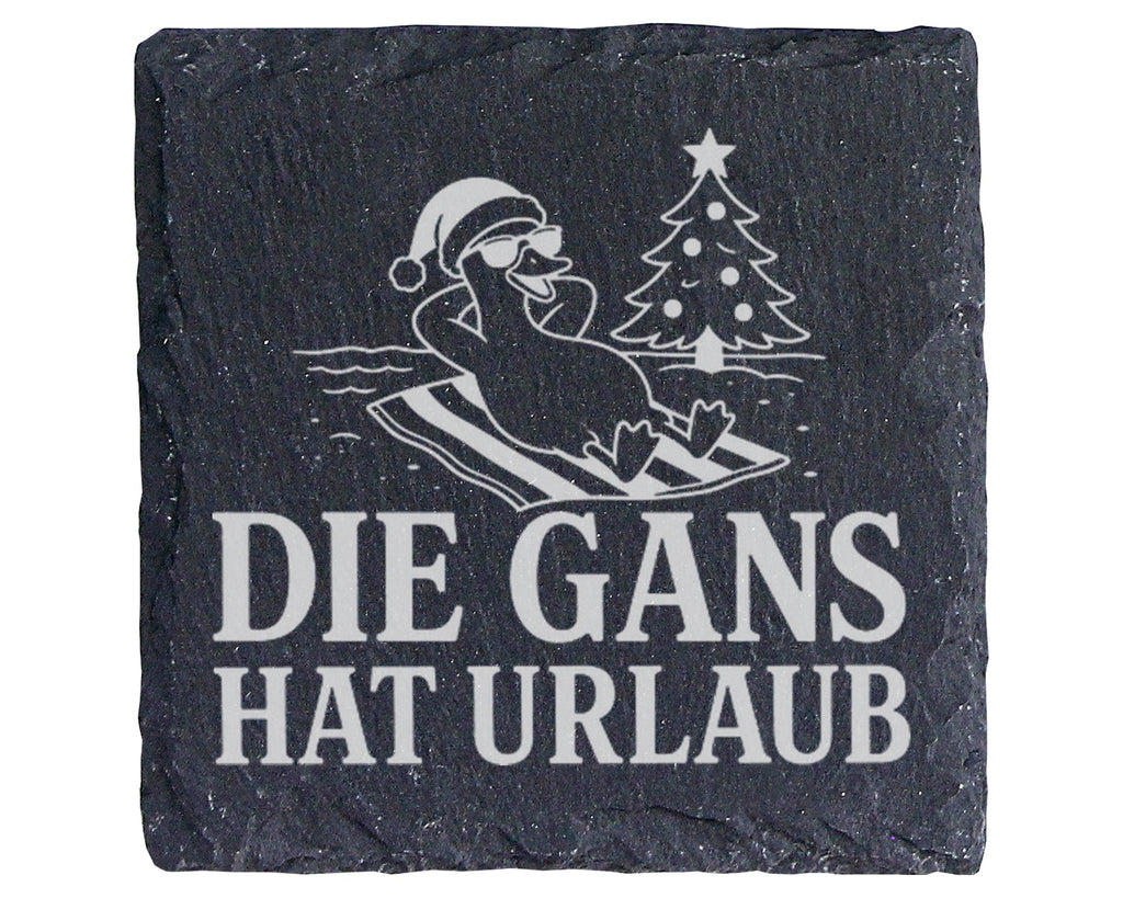 Schiefer Untersetzer Die Gans hat Urlaub - Lustiges Weihnachten Gesche – Bild 1