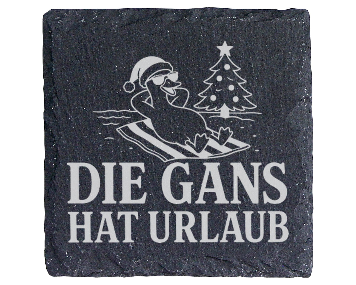 Schiefer Untersetzer Die Gans hat Urlaub - Lustiges Weihnachten Gesche – Bild 1