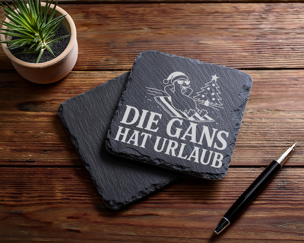 Schiefer Untersetzer Die Gans hat Urlaub - Lustiges Weihnachten Gesche – Bild 5