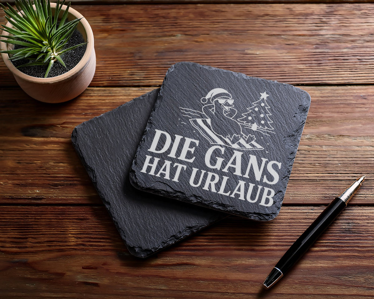 Schiefer Untersetzer Die Gans hat Urlaub - Lustiges Weihnachten Gesche – Bild 5