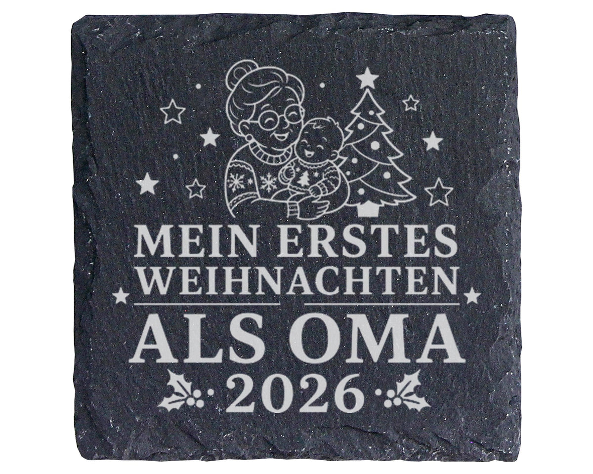 Schiefer Untersetzer Mein erstes Weihnachten als Oma 2026 - Geschenk f – Bild 1