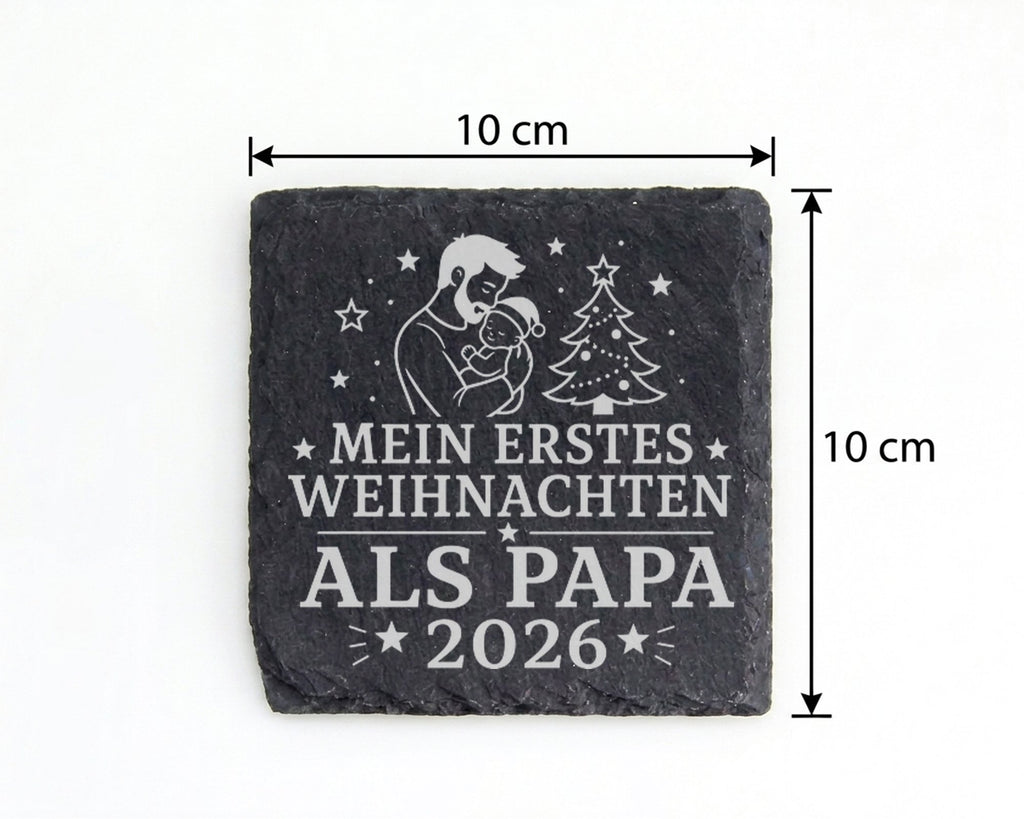 Schiefer Untersetzer Mein erstes Weihnachten als Papa 2026 - Geschenk  – Bild 4