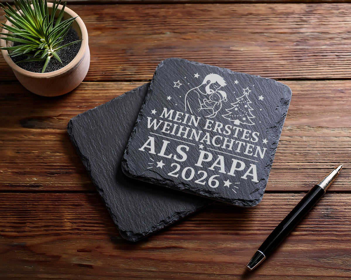 Schiefer Untersetzer Mein erstes Weihnachten als Papa 2026 - Geschenk  – Bild 5