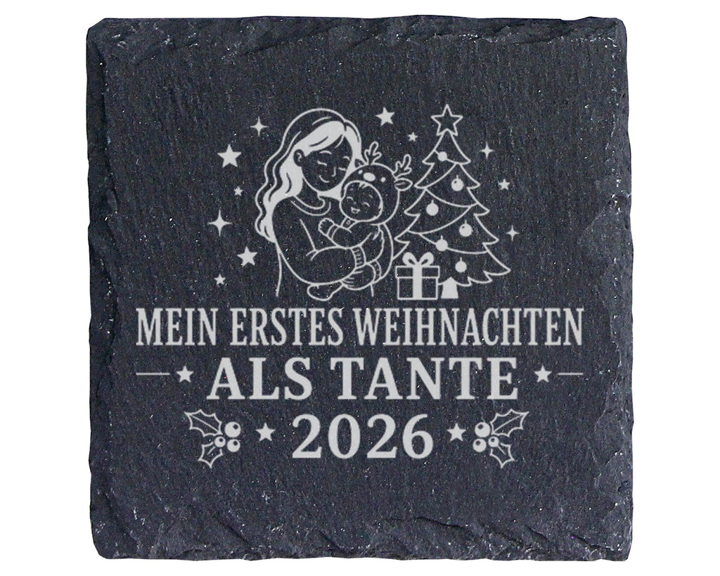 Schiefer Untersetzer Mein erstes Weihnachten als Tante 2026 - Geschenk – Bild 1