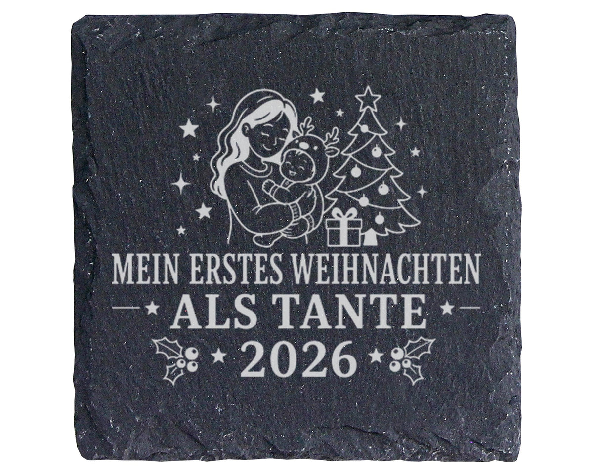 Schiefer Untersetzer Mein erstes Weihnachten als Tante 2026 - Geschenk – Bild 1