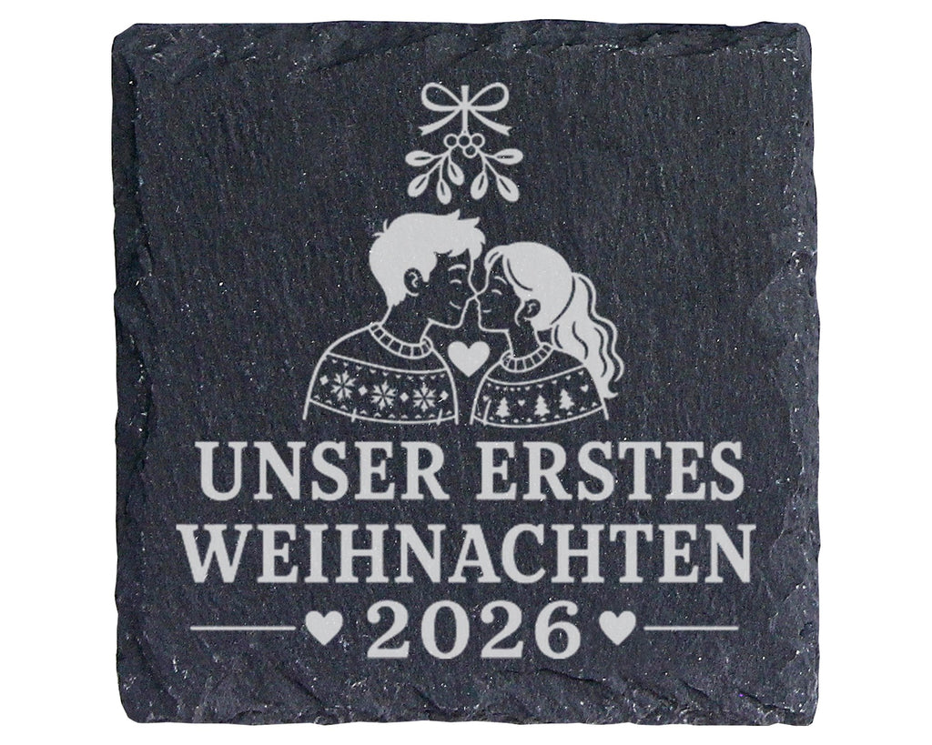 Schiefer Untersetzer Unser erstes Weihnachten 2026 - Geschenk für Paar – Bild 1