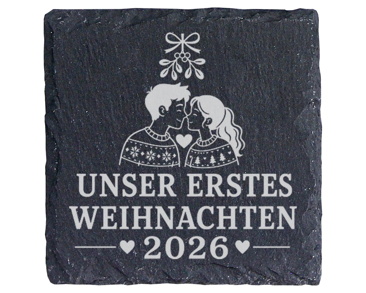 Schiefer Untersetzer Unser erstes Weihnachten 2026 - Geschenk für Paar – Bild 1