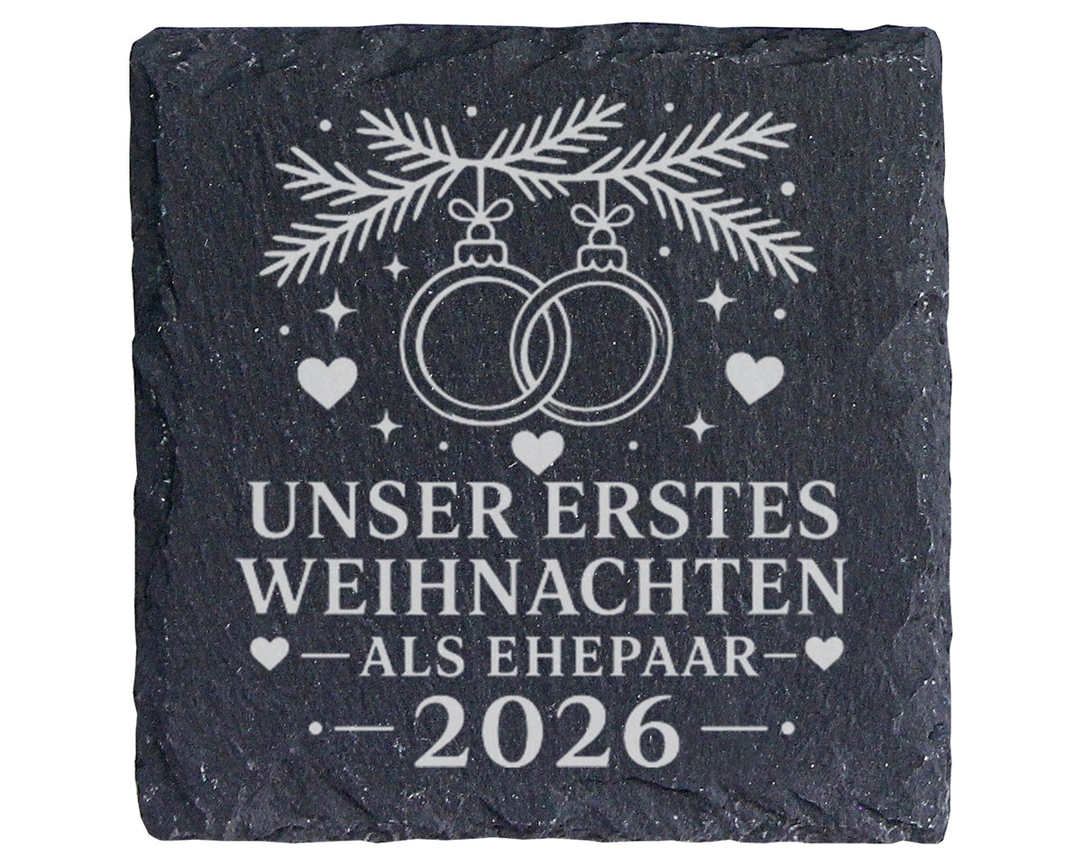 Schiefer Untersetzer Unser erstes Weihnachten als Ehepaar 2026 - Gesch – Bild 1