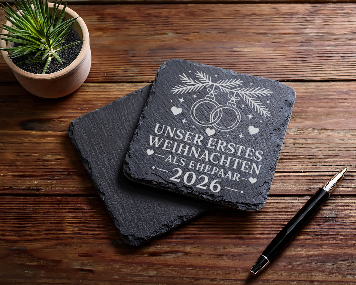 Schiefer Untersetzer Unser erstes Weihnachten als Ehepaar 2026 - Gesch – Bild 5