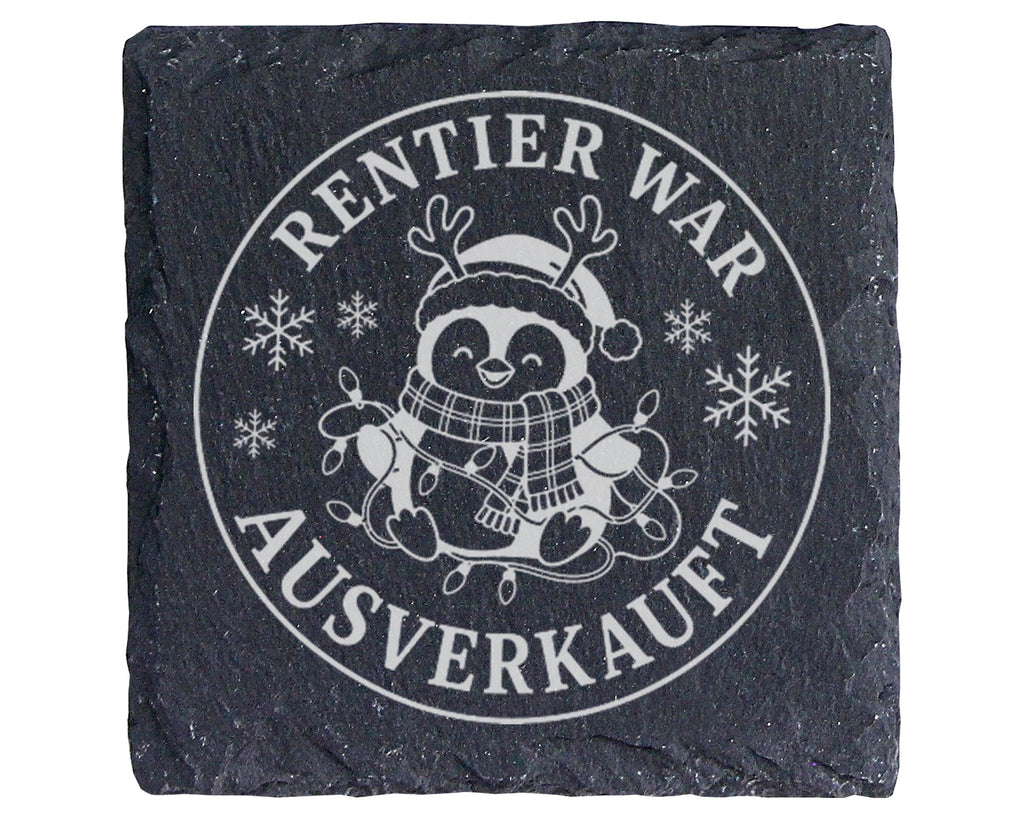 Schiefer Untersetzer Rentier war ausverkauft Pinguin - Lustiges Weihna – Bild 1