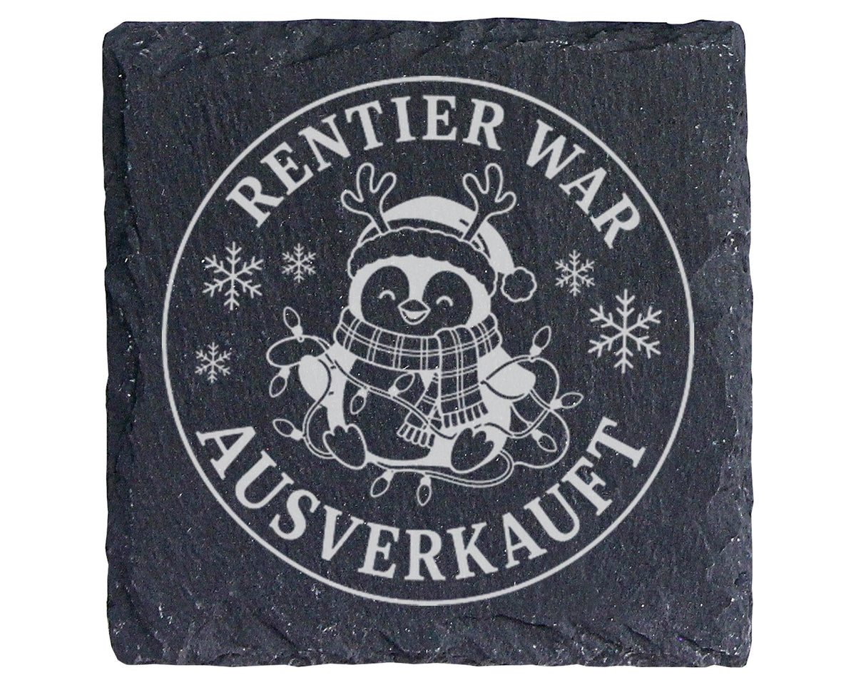 Schiefer Untersetzer Rentier war ausverkauft Pinguin - Lustiges Weihna – Bild 1
