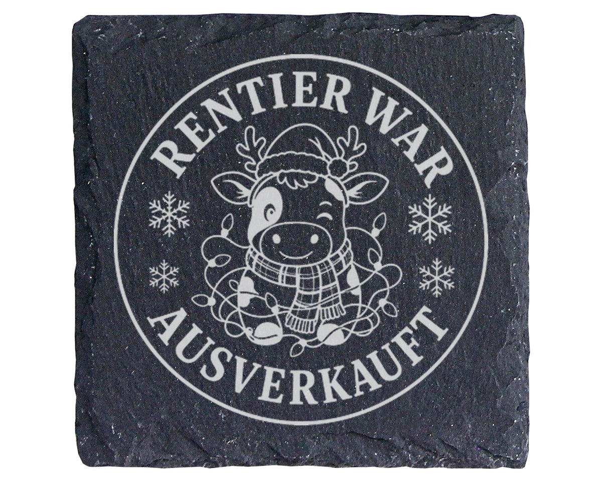 Schiefer Untersetzer Rentier war ausverkauft Kuh - Lustiges Weihnachte – Bild 1