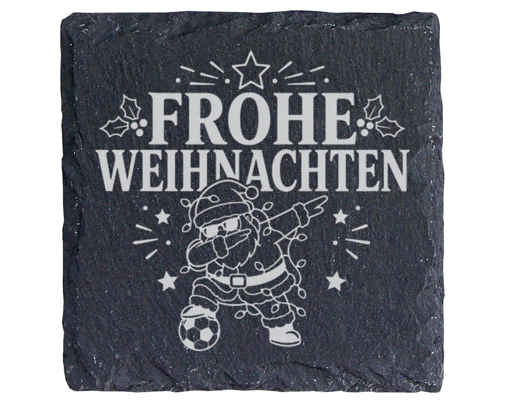Schiefer Untersetzer Frohe Weihnachten Fußball tanzender Weihnachtsman – Bild 1