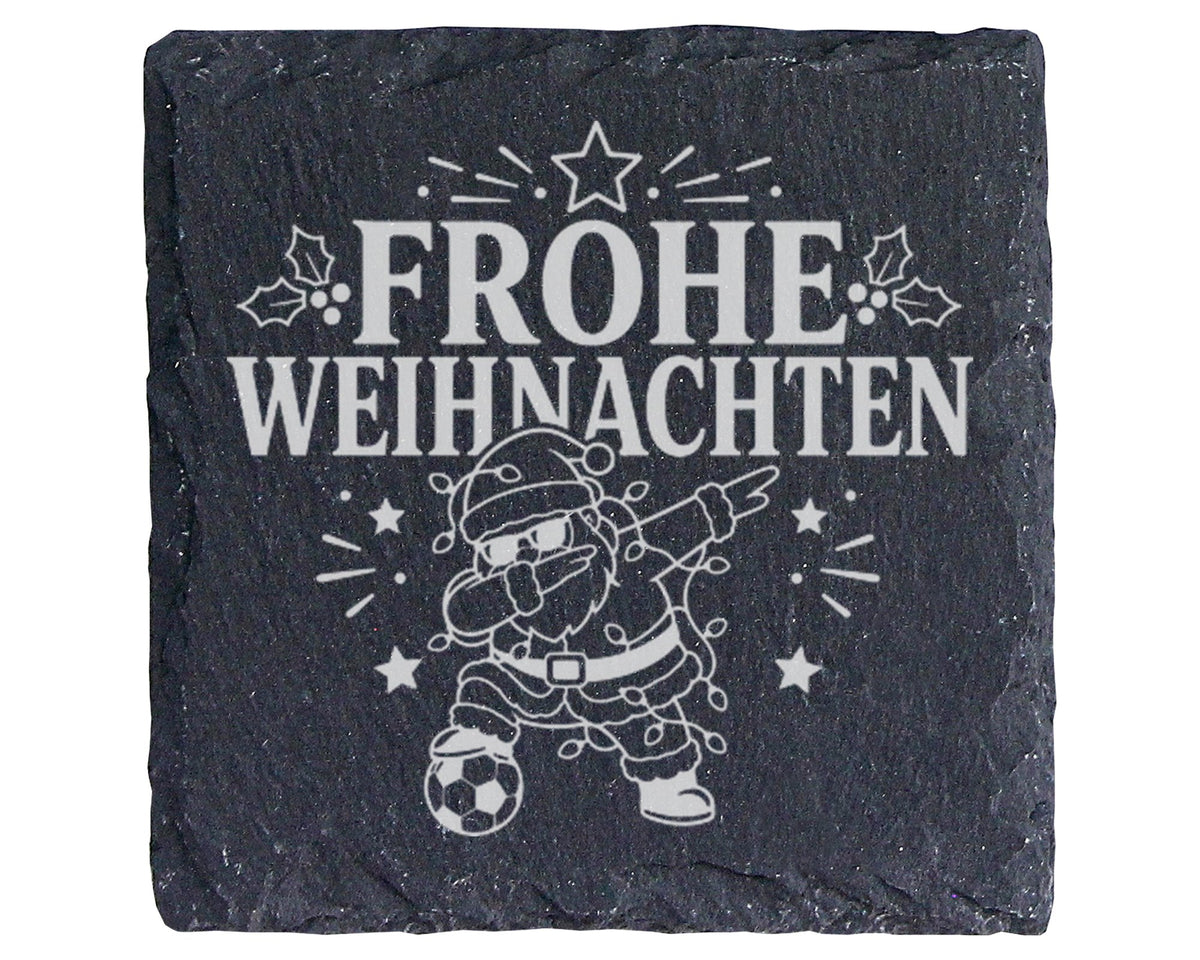 Schiefer Untersetzer Frohe Weihnachten Fußball tanzender Weihnachtsman – Bild 1