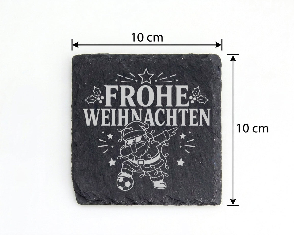 Schiefer Untersetzer Frohe Weihnachten Fußball tanzender Weihnachtsman – Bild 4