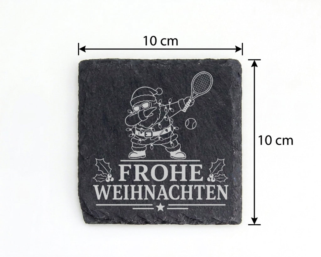Schiefer Untersetzer Frohe Weihnachten Tennis tanzender Weihnachtsmann – Bild 4