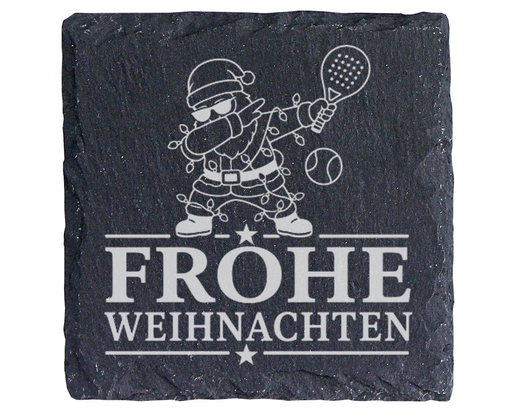 Schiefer Untersetzer Frohe Weihnachten Padel tanzender Weihnachtsmann  – Bild 1
