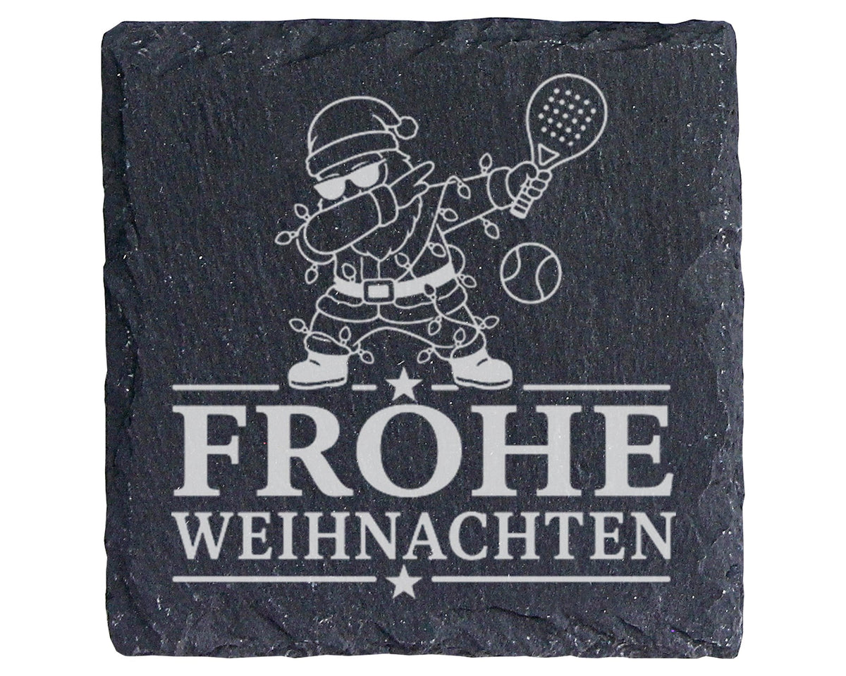 Schiefer Untersetzer Frohe Weihnachten Padel tanzender Weihnachtsmann  – Bild 1