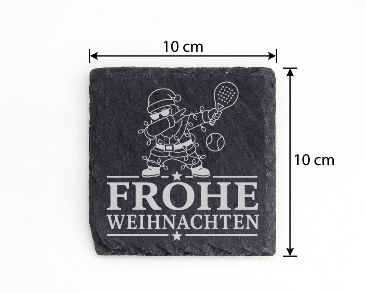 Schiefer Untersetzer Frohe Weihnachten Padel tanzender Weihnachtsmann  – Bild 4
