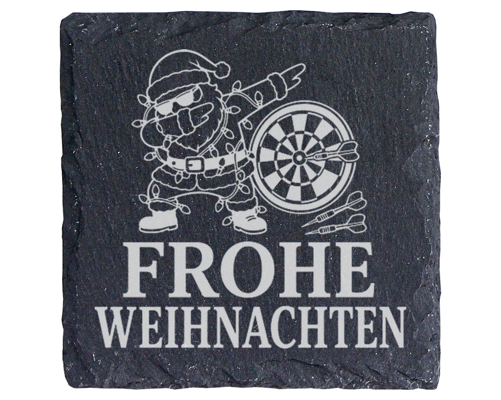 Schiefer Untersetzer Frohe Weihnachten Darts tanzender Weihnachtsmann  – Bild 1