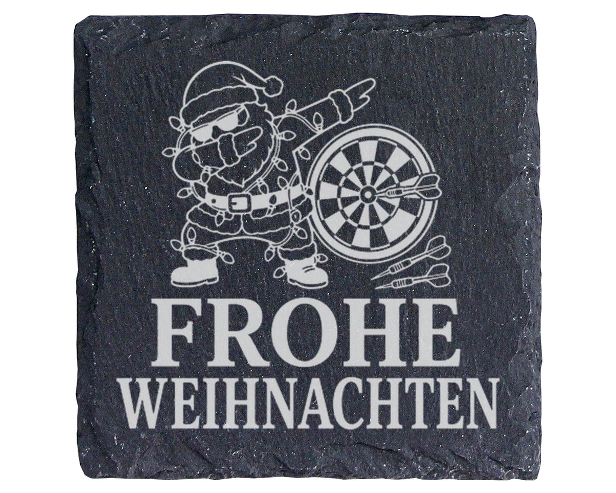 Schiefer Untersetzer Frohe Weihnachten Darts tanzender Weihnachtsmann  – Bild 1