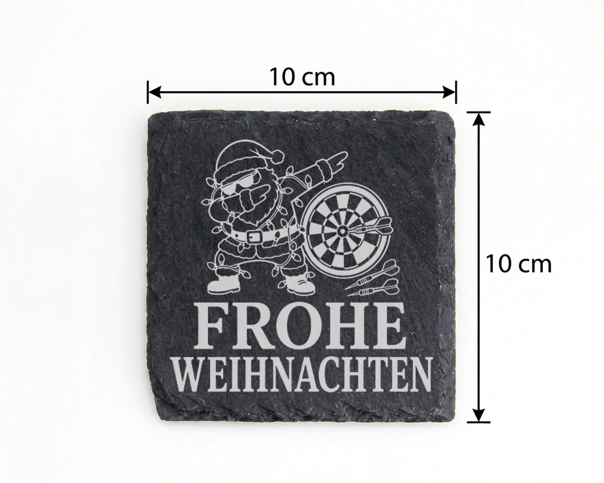 Schiefer Untersetzer Frohe Weihnachten Darts tanzender Weihnachtsmann  – Bild 4