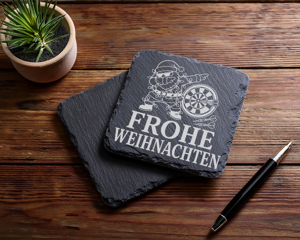 Schiefer Untersetzer Frohe Weihnachten Darts tanzender Weihnachtsmann  – Bild 5