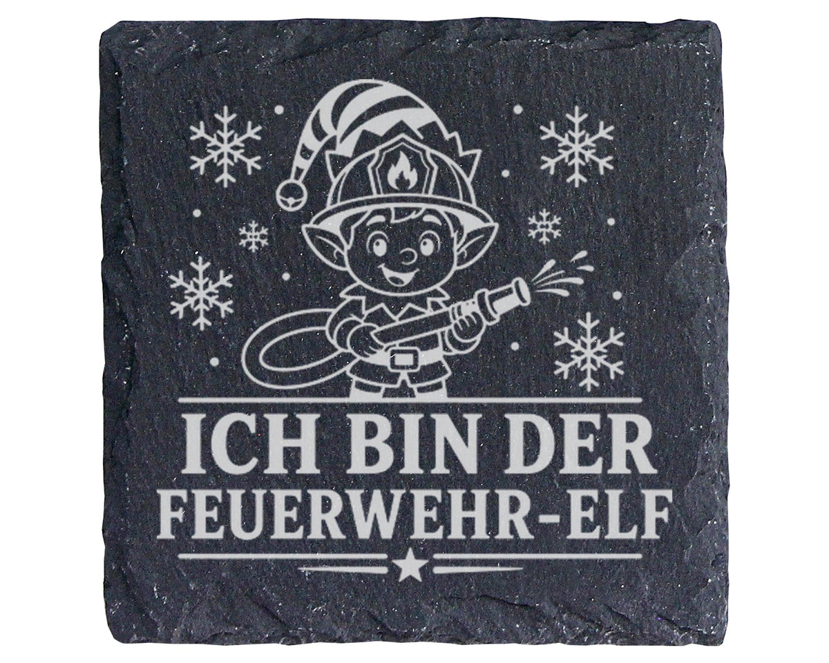 Schiefer Untersetzer Ich bin der Feuerwehr-Elf - Lustiges Weihnachten  – Bild 1