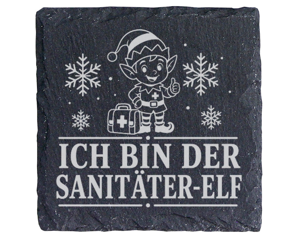 Schiefer Untersetzer Ich bin der Sanitäter-Elf - Lustiges Weihnachten  – Bild 1