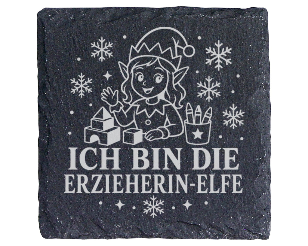 Schiefer Untersetzer Ich bin die Erzieherin-Elfe - Lustiges Weihnachte – Bild 1