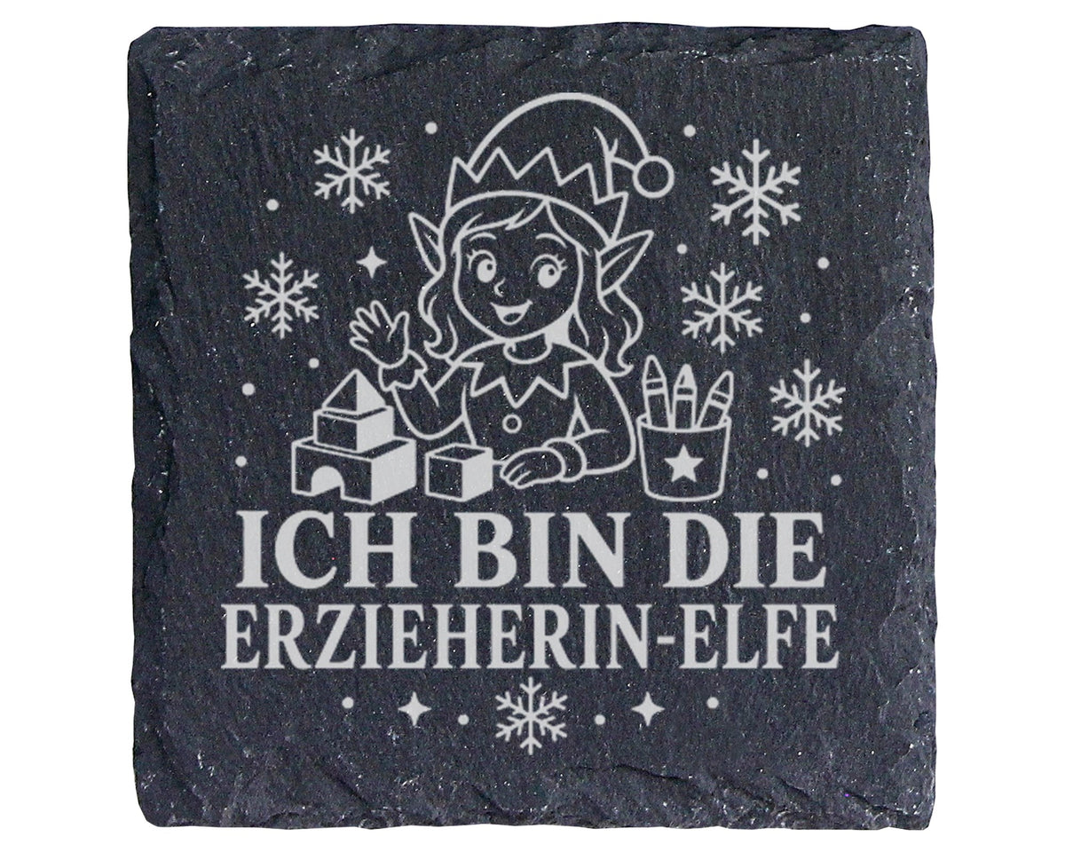 Schiefer Untersetzer Ich bin die Erzieherin-Elfe - Lustiges Weihnachte – Bild 1