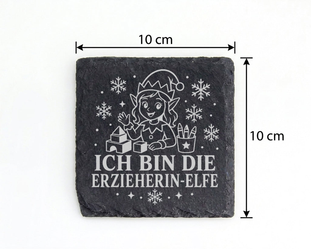 Schiefer Untersetzer Ich bin die Erzieherin-Elfe - Lustiges Weihnachte – Bild 4