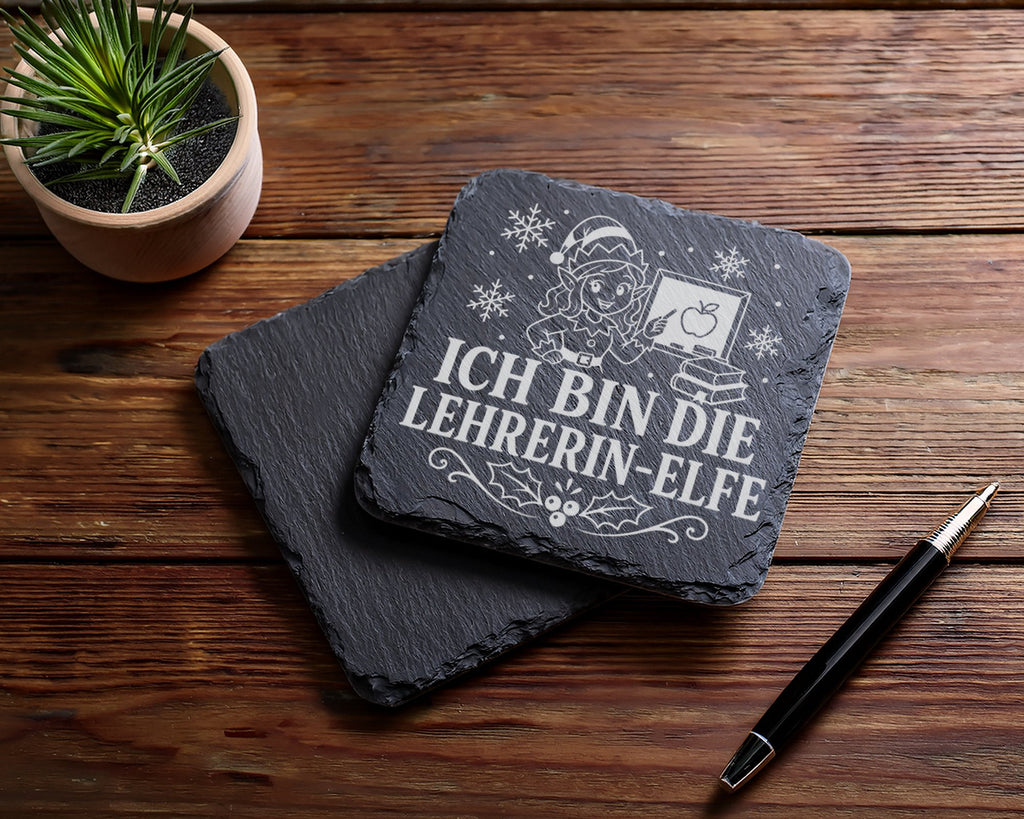 Schiefer Untersetzer Ich bin die Lehrerin-Elfe - Lustiges Weihnachten  – Bild 5