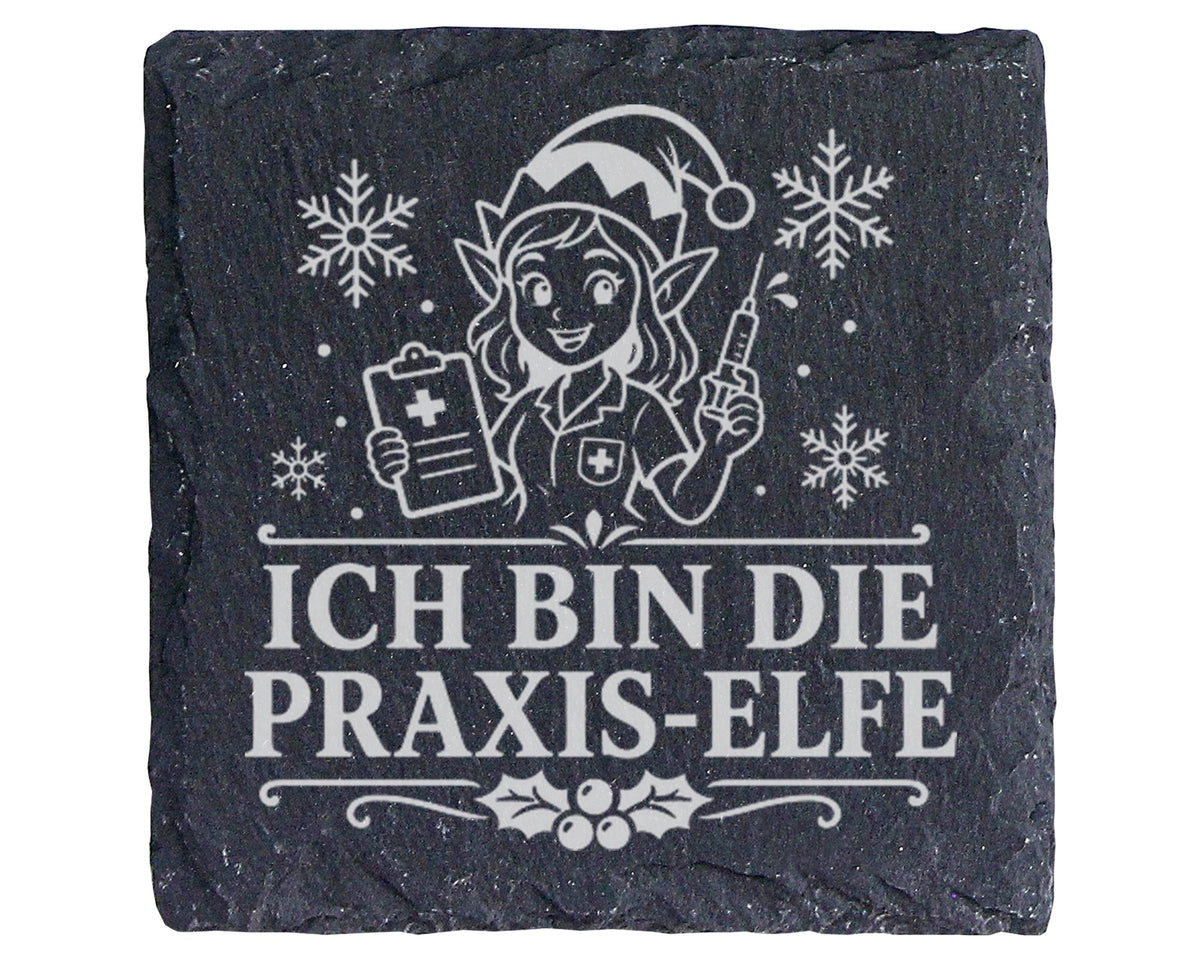 Schiefer Untersetzer Ich bin die Praxis-Elfe - Lustiges Weihnachten Ge – Bild 1