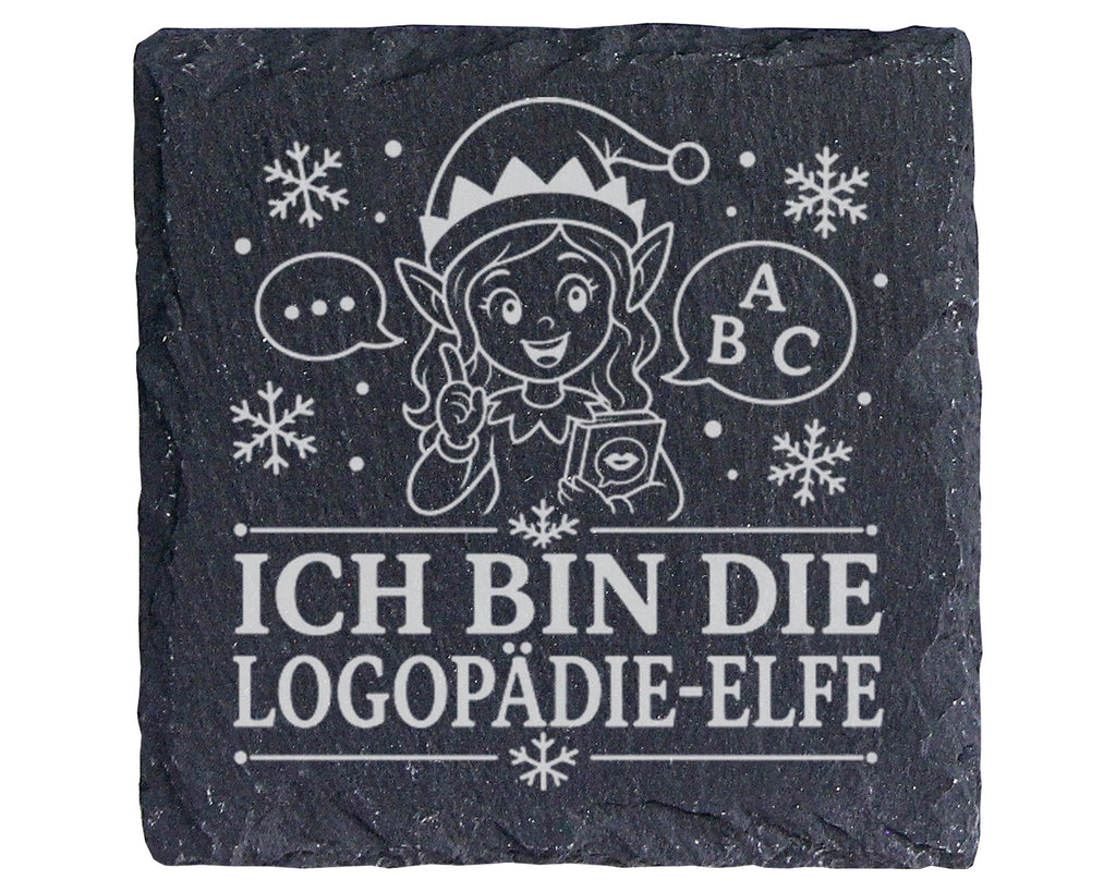 Schiefer Untersetzer Ich bin die Logopädie-Elfe - Lustiges Weihnachten – Bild 1