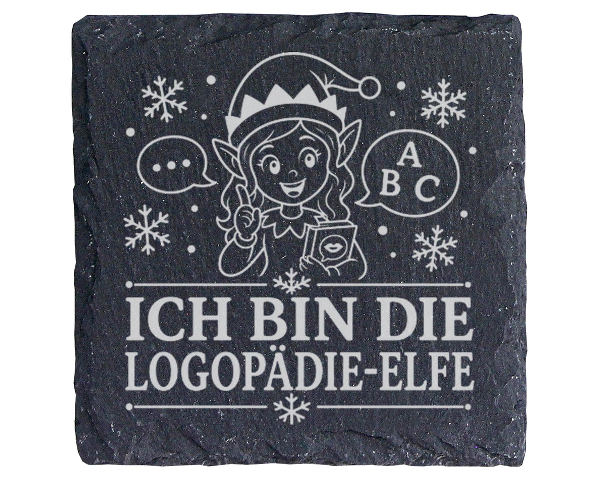 Schiefer Untersetzer Ich bin die Logopädie-Elfe - Lustiges Weihnachten – Bild 1