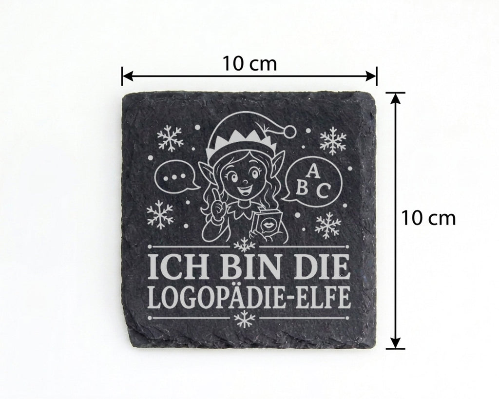 Schiefer Untersetzer Ich bin die Logopädie-Elfe - Lustiges Weihnachten – Bild 4