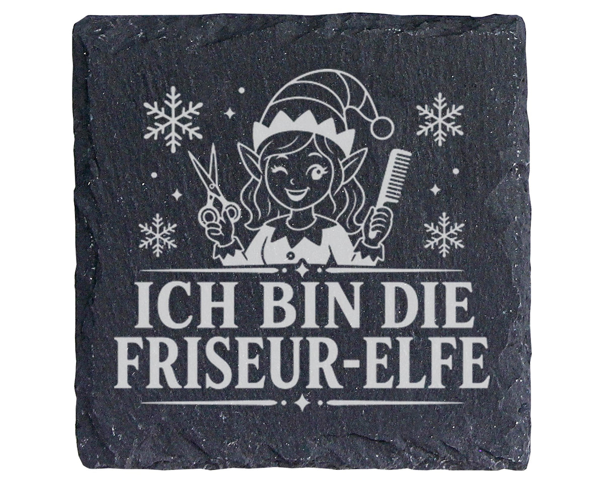 Schiefer Untersetzer Ich bin die Friseur-Elfe - Lustiges Weihnachten G – Bild 1