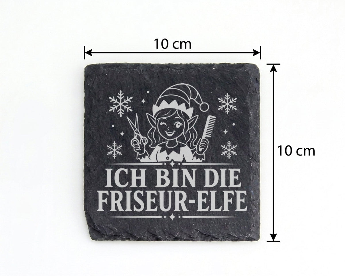 Schiefer Untersetzer Ich bin die Friseur-Elfe - Lustiges Weihnachten G – Bild 4