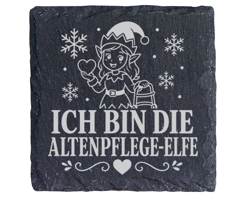 Schiefer Untersetzer Ich bin die Altenpflege-Elfe - Lustiges Weihnacht – Bild 1