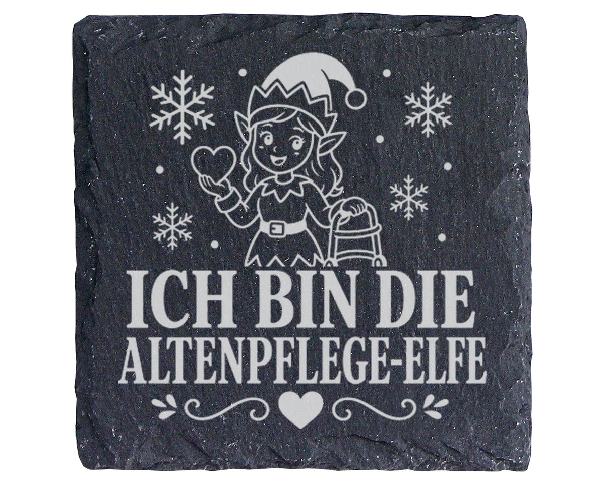 Schiefer Untersetzer Ich bin die Altenpflege-Elfe - Lustiges Weihnacht – Bild 1