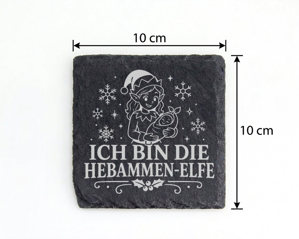 Schiefer Untersetzer Ich bin die Hebammen-Elfe - Lustiges Weihnachten  – Bild 4