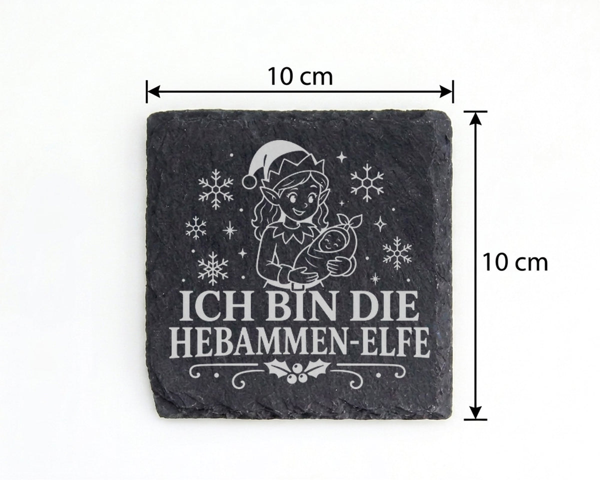 Schiefer Untersetzer Ich bin die Hebammen-Elfe - Lustiges Weihnachten  – Bild 4