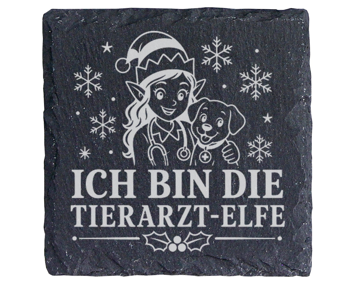 Schiefer Untersetzer Ich bin die Tierarzt-Elfe - Lustiges Weihnachten  – Bild 1