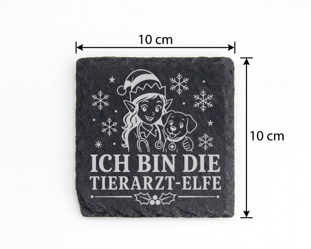 Schiefer Untersetzer Ich bin die Tierarzt-Elfe - Lustiges Weihnachten  – Bild 4