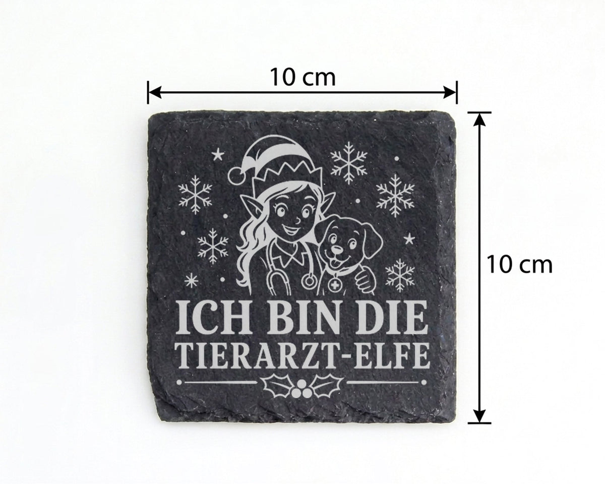 Schiefer Untersetzer Ich bin die Tierarzt-Elfe - Lustiges Weihnachten  – Bild 4