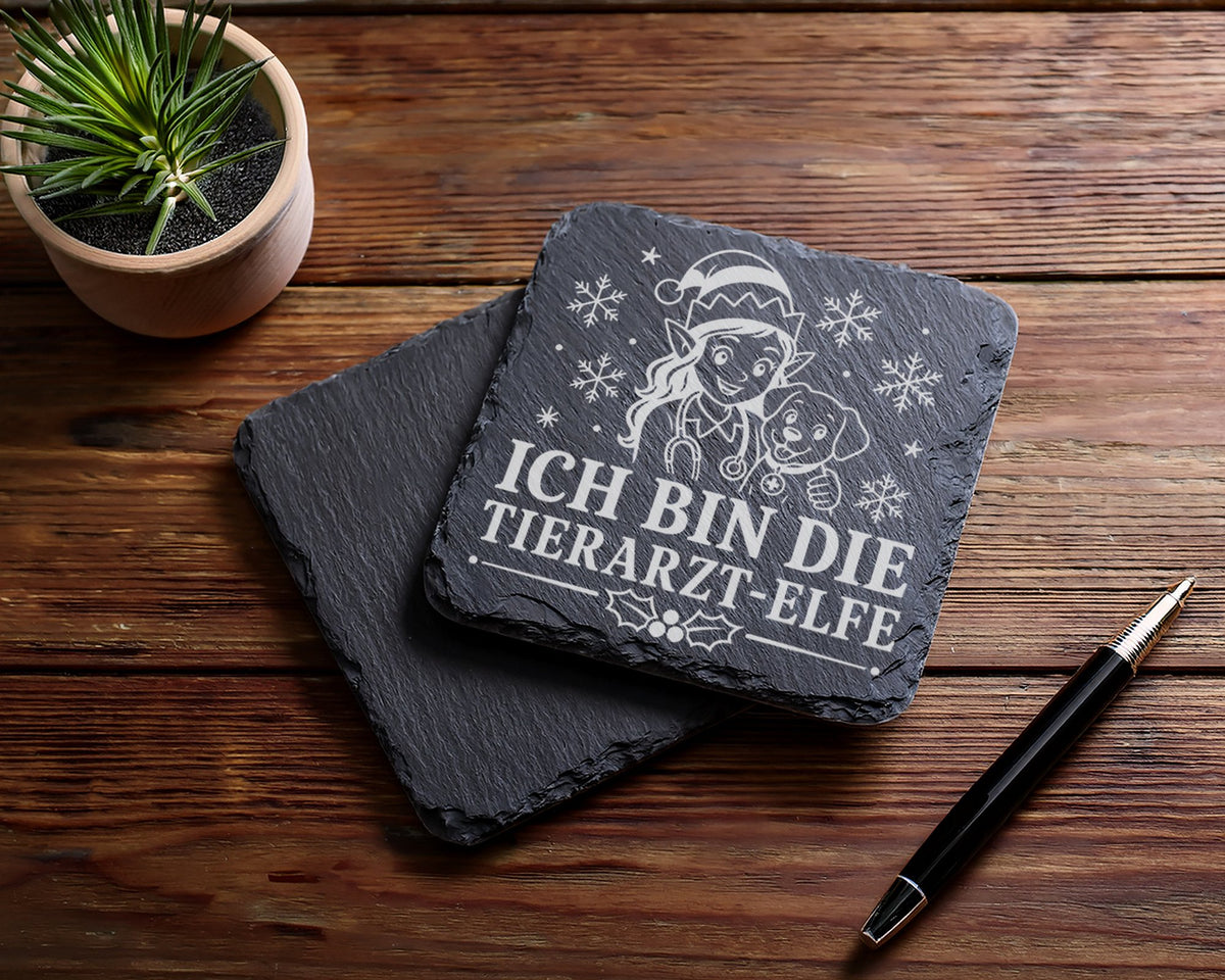 Schiefer Untersetzer Ich bin die Tierarzt-Elfe - Lustiges Weihnachten  – Bild 5