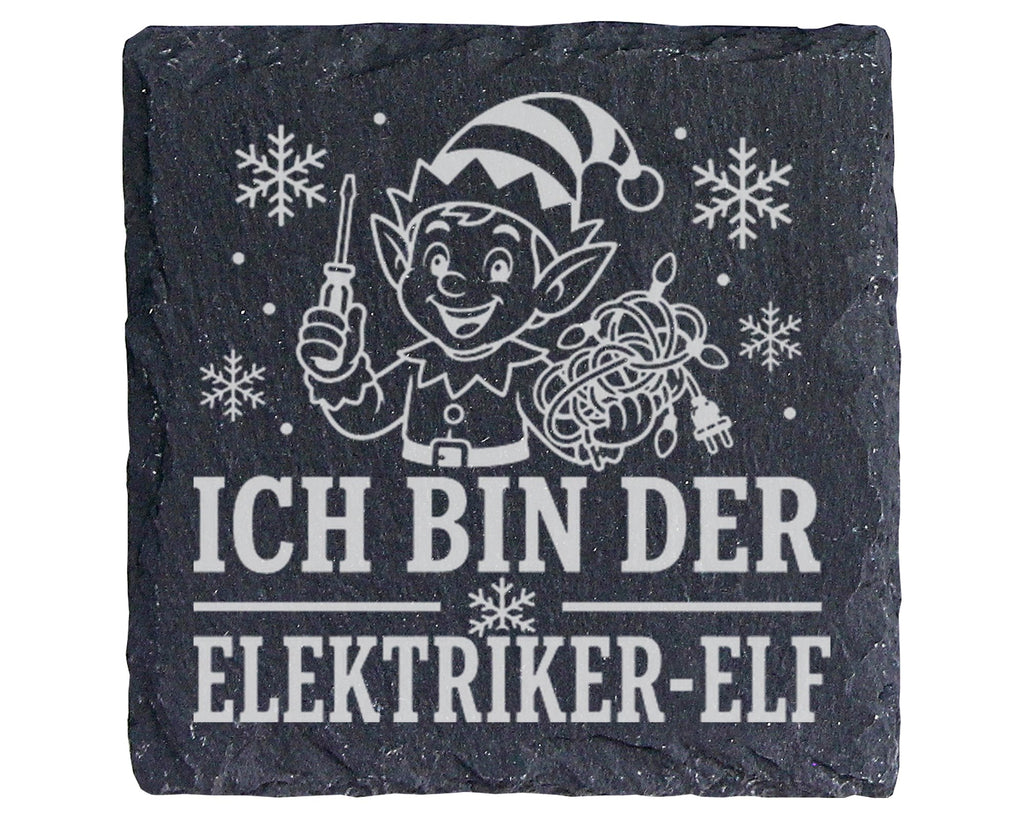 Schiefer Untersetzer Ich bin der Elektriker-Elf - Lustiges Weihnachten – Bild 1