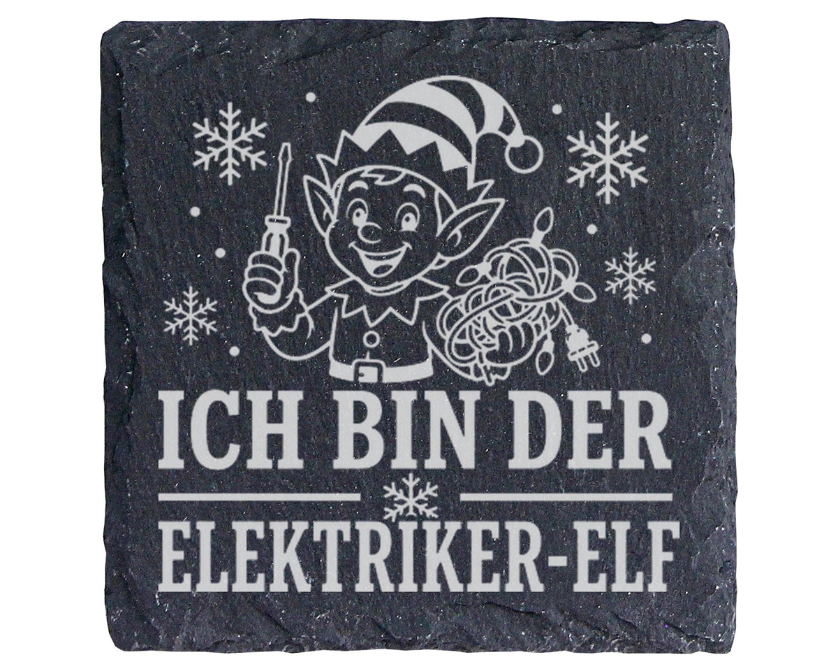 Schiefer Untersetzer Ich bin der Elektriker-Elf - Lustiges Weihnachten – Bild 1