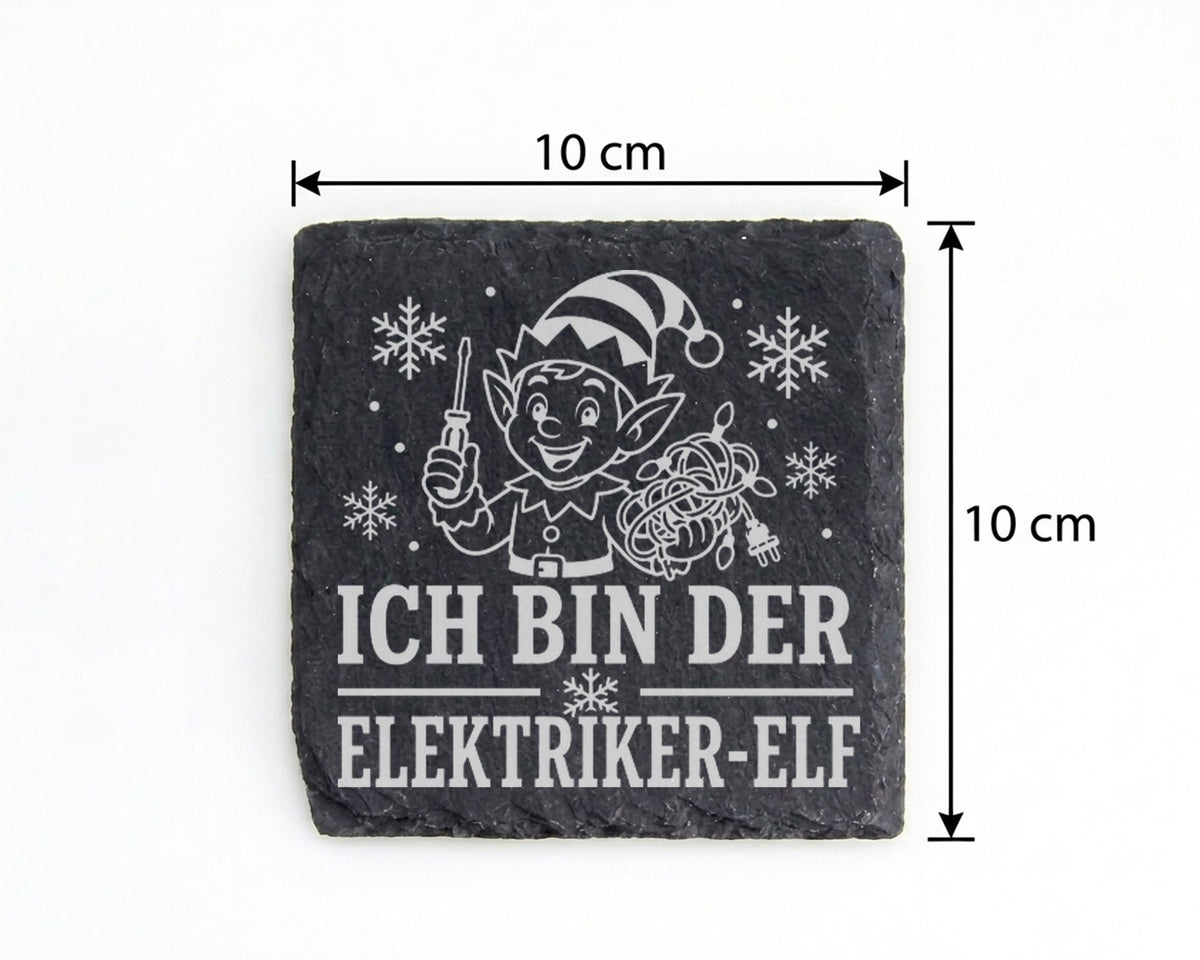 Schiefer Untersetzer Ich bin der Elektriker-Elf - Lustiges Weihnachten – Bild 4